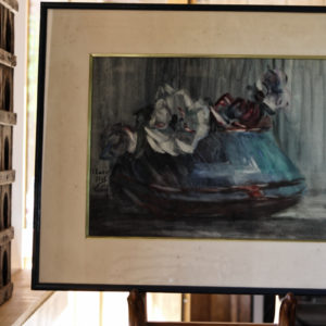 Aquarelle sur papier - nature morte aux anémones - signée Marie-Edmee Nel-Cougny