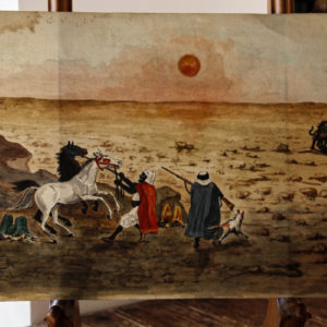 Aquarelle orientaliste - L'arrivée du lion