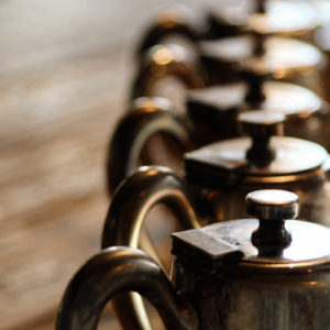 Lot de 5 cafetières individuelles (35cl) en métal argenté, Krupp Berndorf