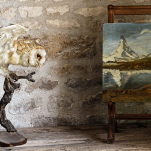 Huile sur panneau - vue du Cervin depuis le Lac du Riffel