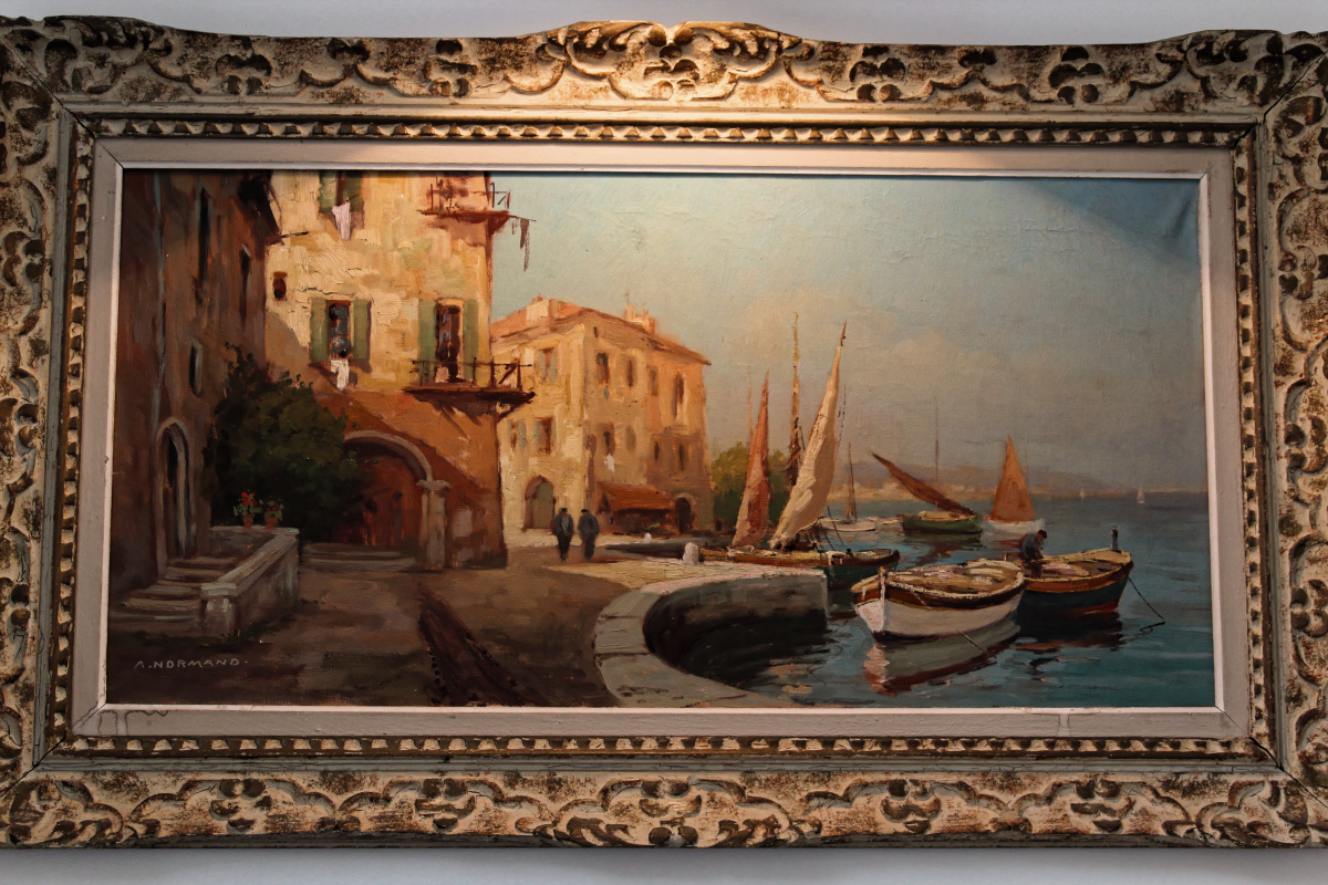 Huile sur toile, port de Méditerranée, Signée A. Normand – Image 2