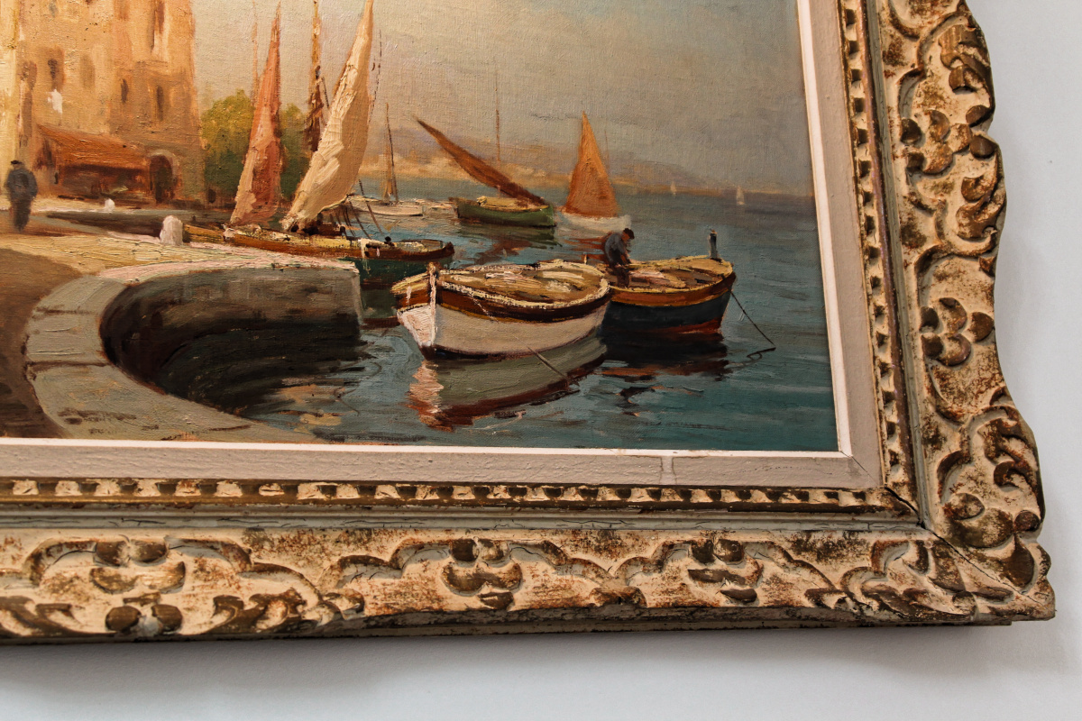 Huile sur toile, port de Méditerranée, Signée A. Normand – Image 5