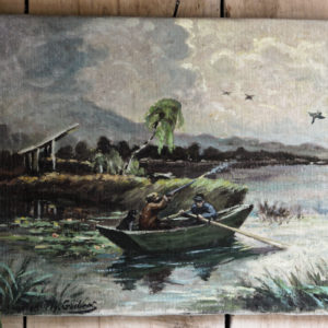 Huile sur toile "chasse au canard" de H, Guibert