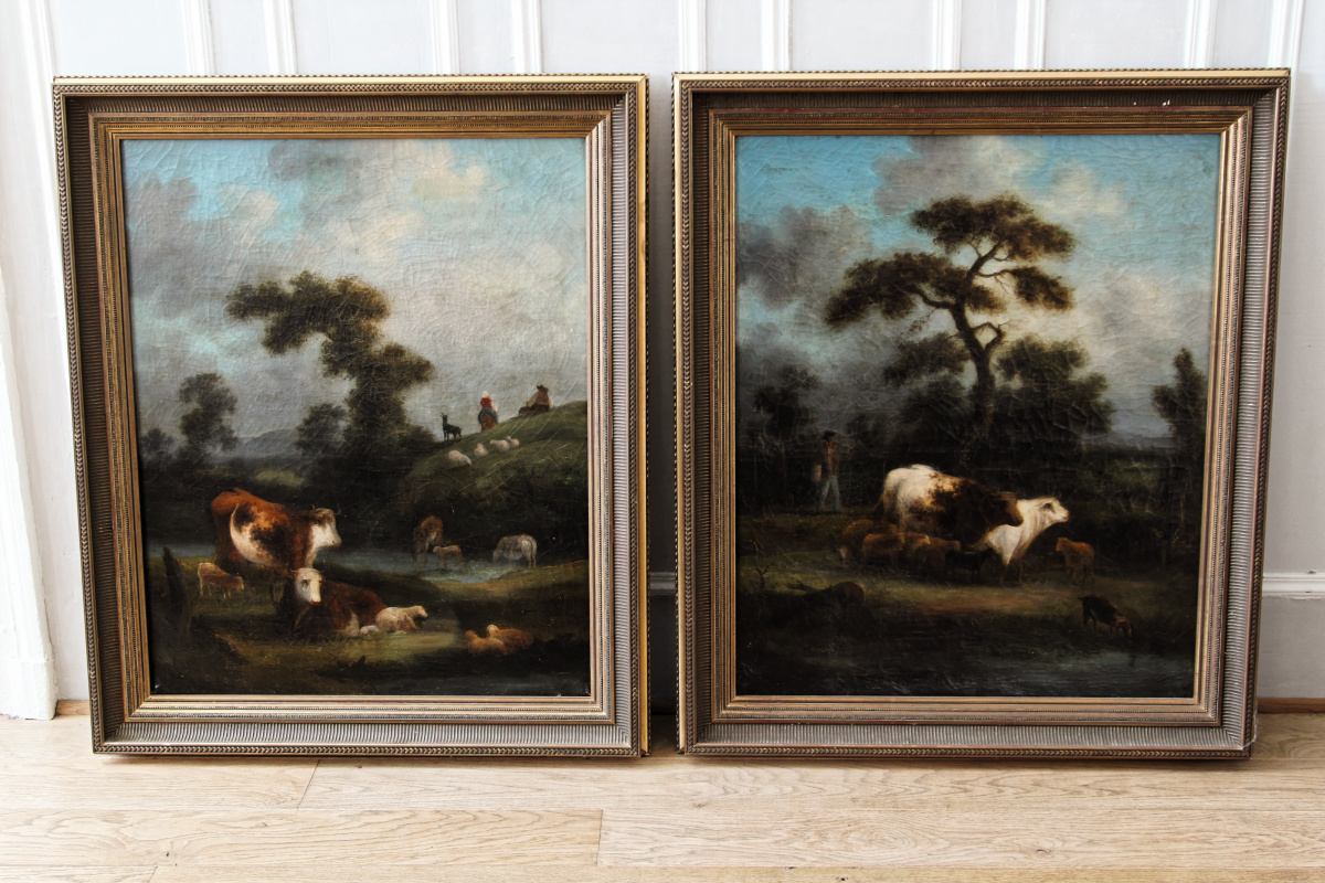 Huiles sur toile paysage animé