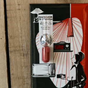 Ancien sablier publicitaire émaillé 3 minutes, pour cuisson des œufs