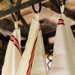 Lot de 3 torchons en lin à liteaux rouge