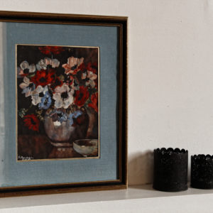 Aquarelle encadrée aux anémones, signée Merckaert