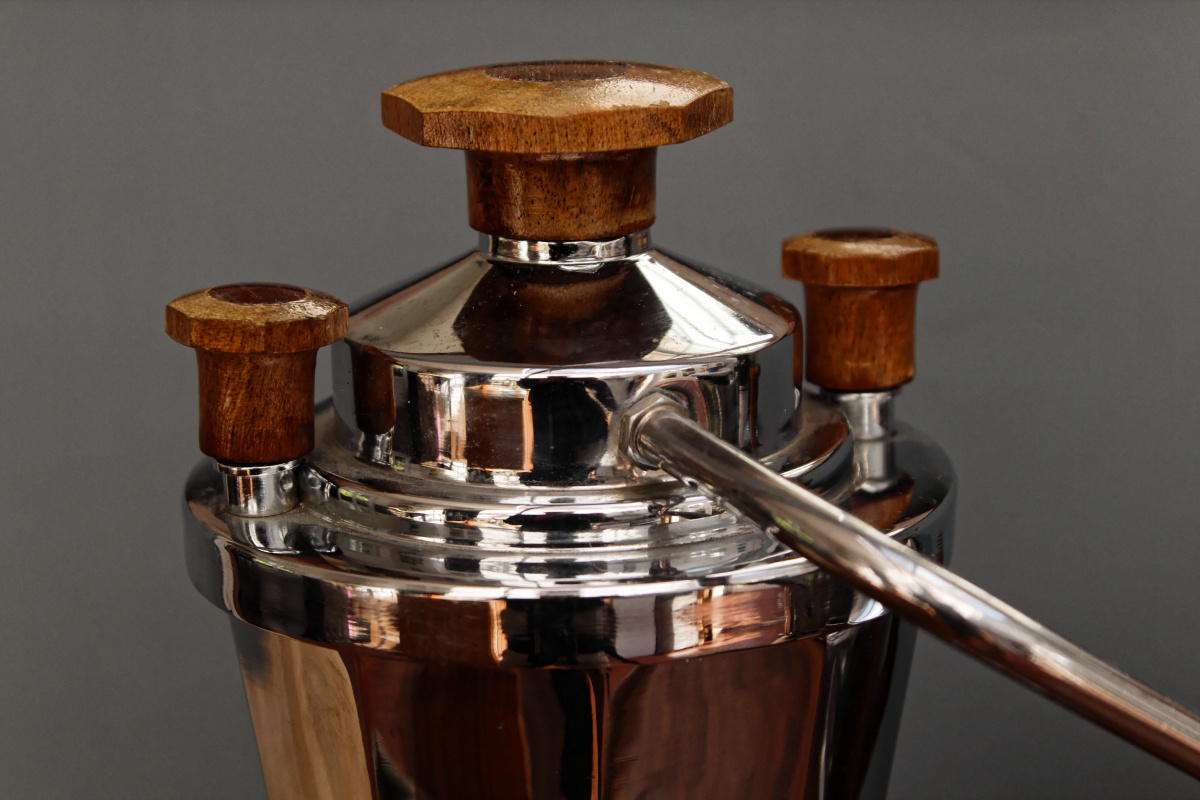 Cafetière Expresso chrome et bois années 50, marque JAM