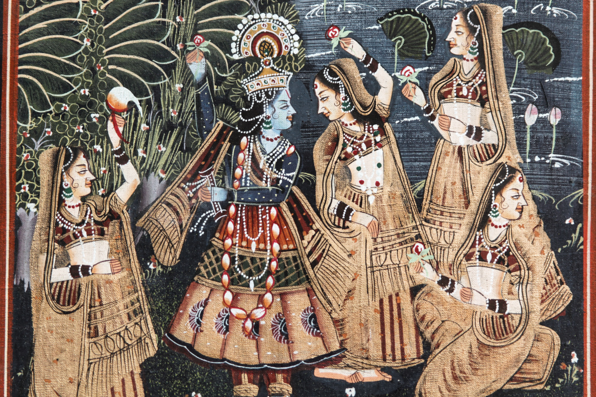 Série de 4 peintures sur soie - origine Inde (Moghol) – Image 3