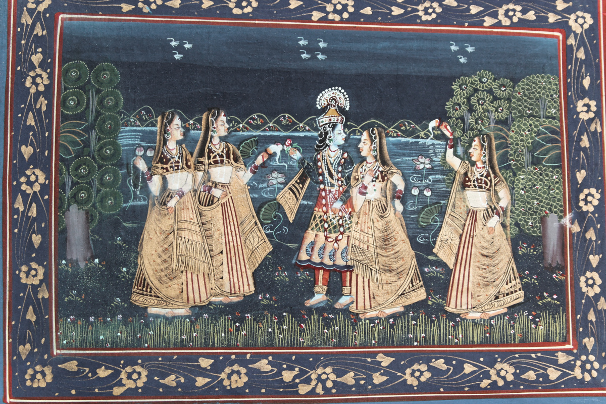 Série de 4 peintures sur soie - origine Inde (Moghol) – Image 6