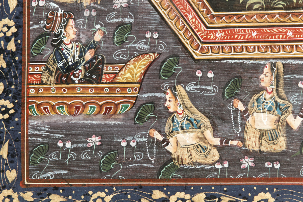 Série de 4 peintures sur soie - origine Inde (Moghol) – Image 4