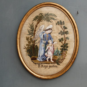 L'ange gardien, broderie et peinture sur soie, fin XIXème