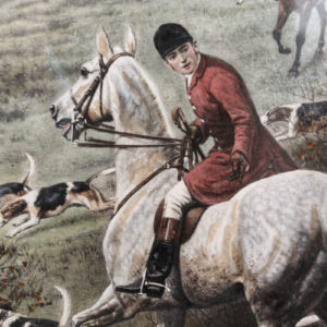 Gravure anglaise, chasse à courre "A sure find"