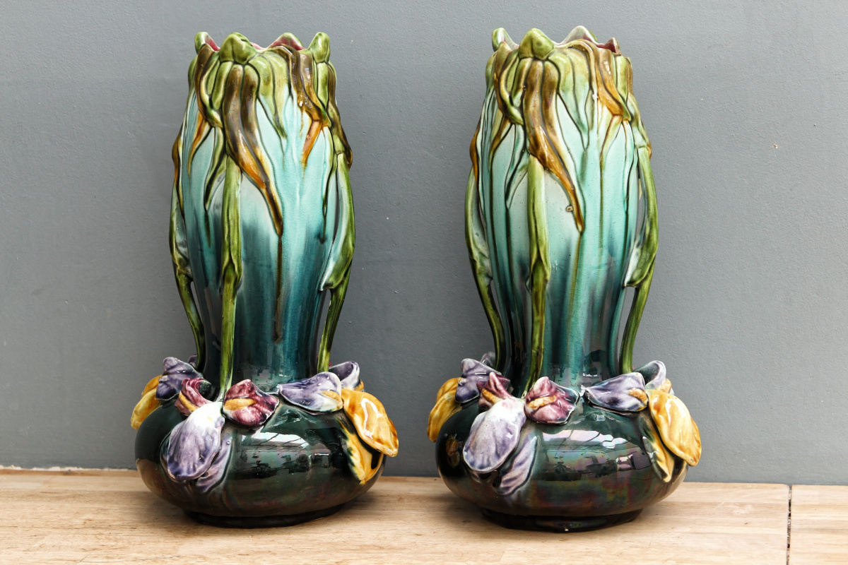 Paire de vases art nouveau - barbotine