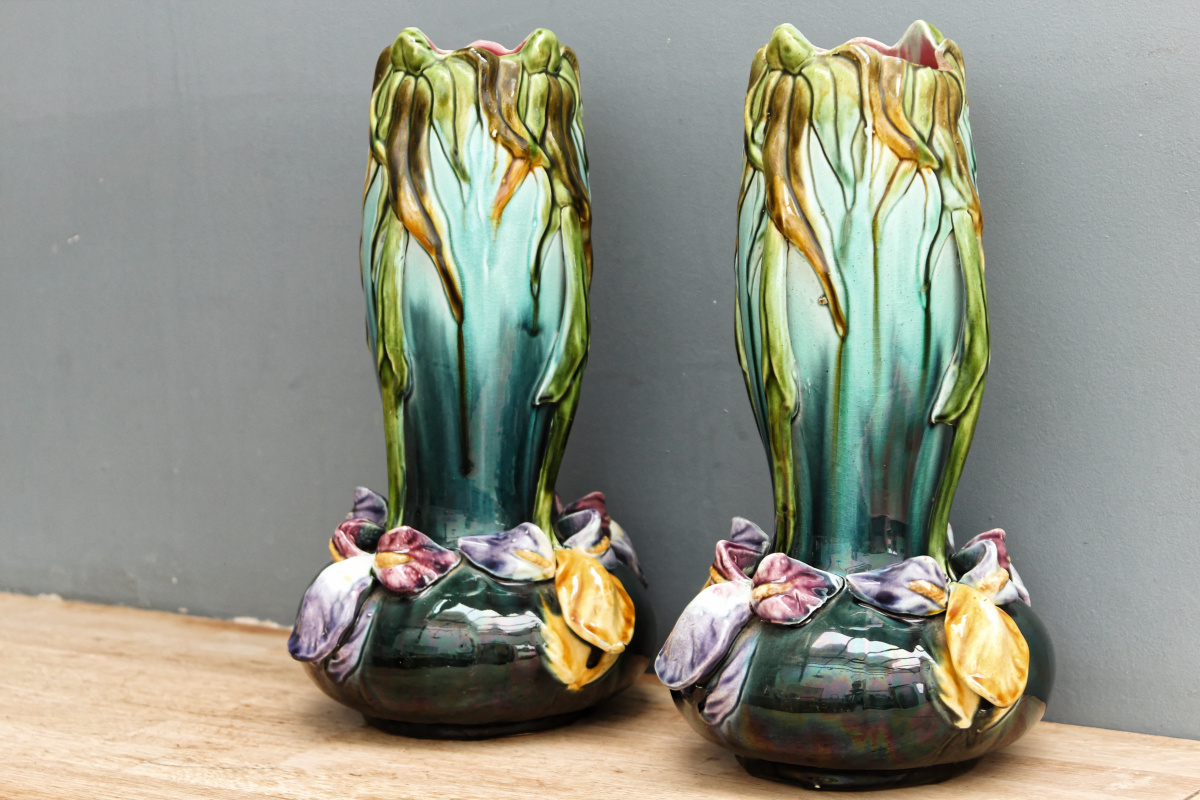Paire de vases art nouveau - barbotine – Image 15