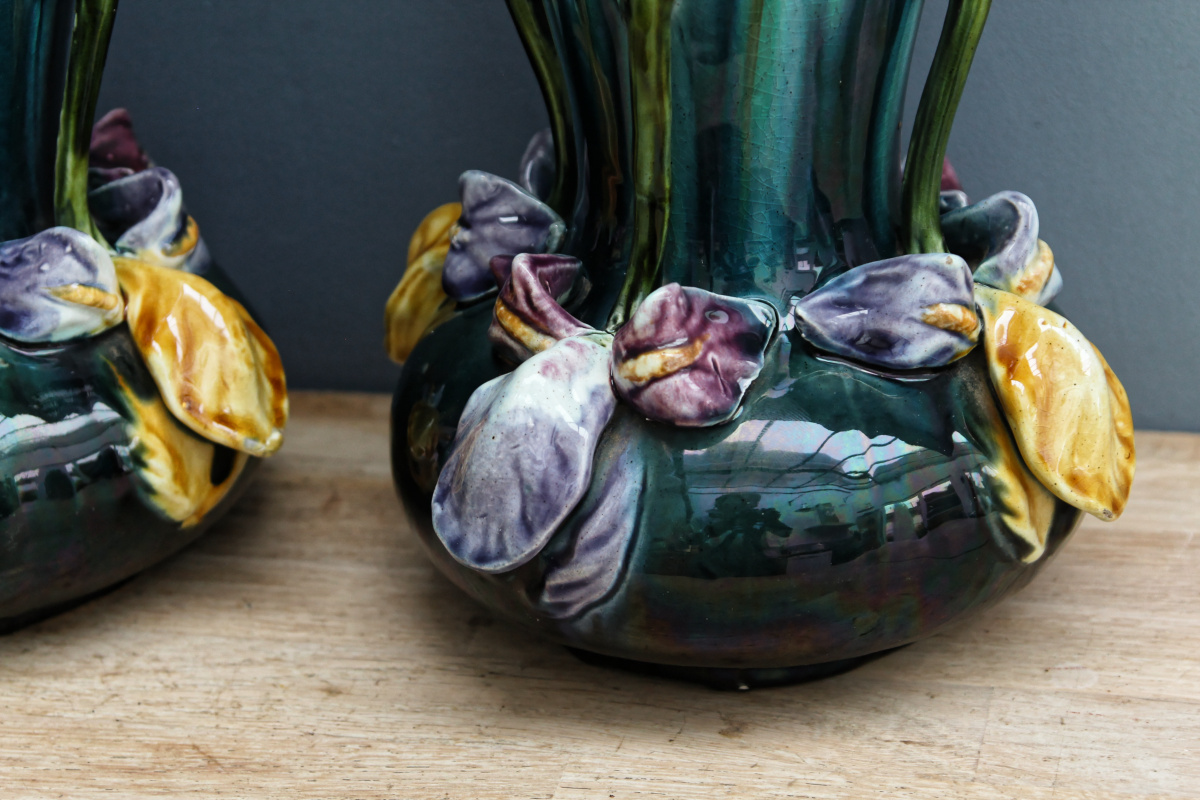 Paire de vases art nouveau - barbotine – Image 14