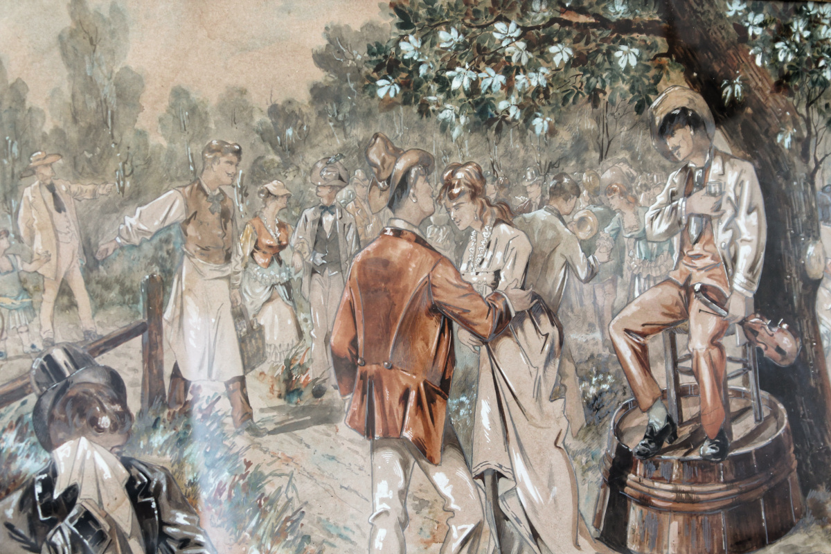 Aquarelle rehaussée, scène de bal – Image 5