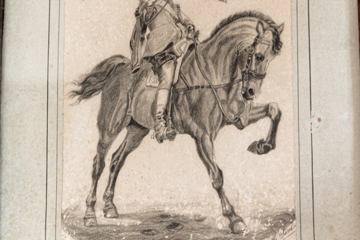 Mousquetaire à cheval - dessin à la mine de plomb