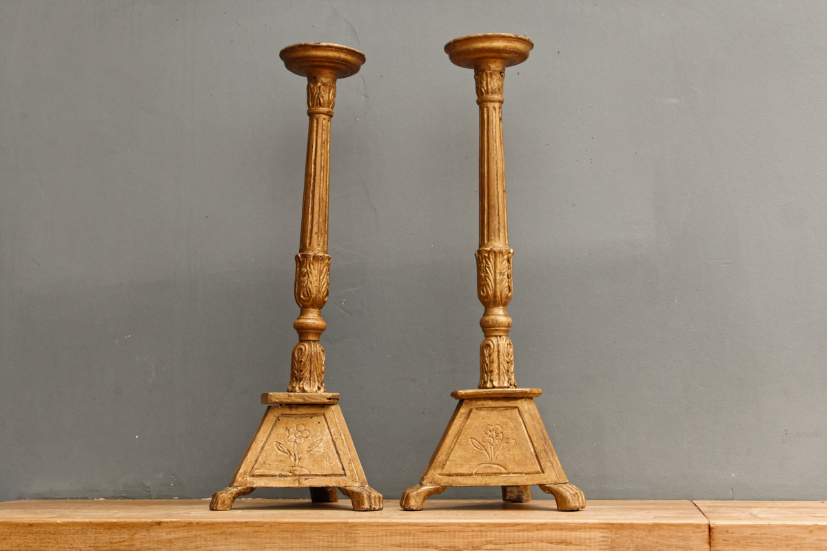 Paire de pique cierges d'église en bois - 18ème siècle – Image 16